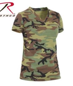 Rothco Long Length Woodland Camo V-Neck T-Shirt for Women