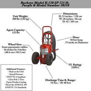 Buckeye Model K-150-SP 125 lb. Purple K Dry Chemical Agent Stored Pressure Wheeled Fire Extinguisher
