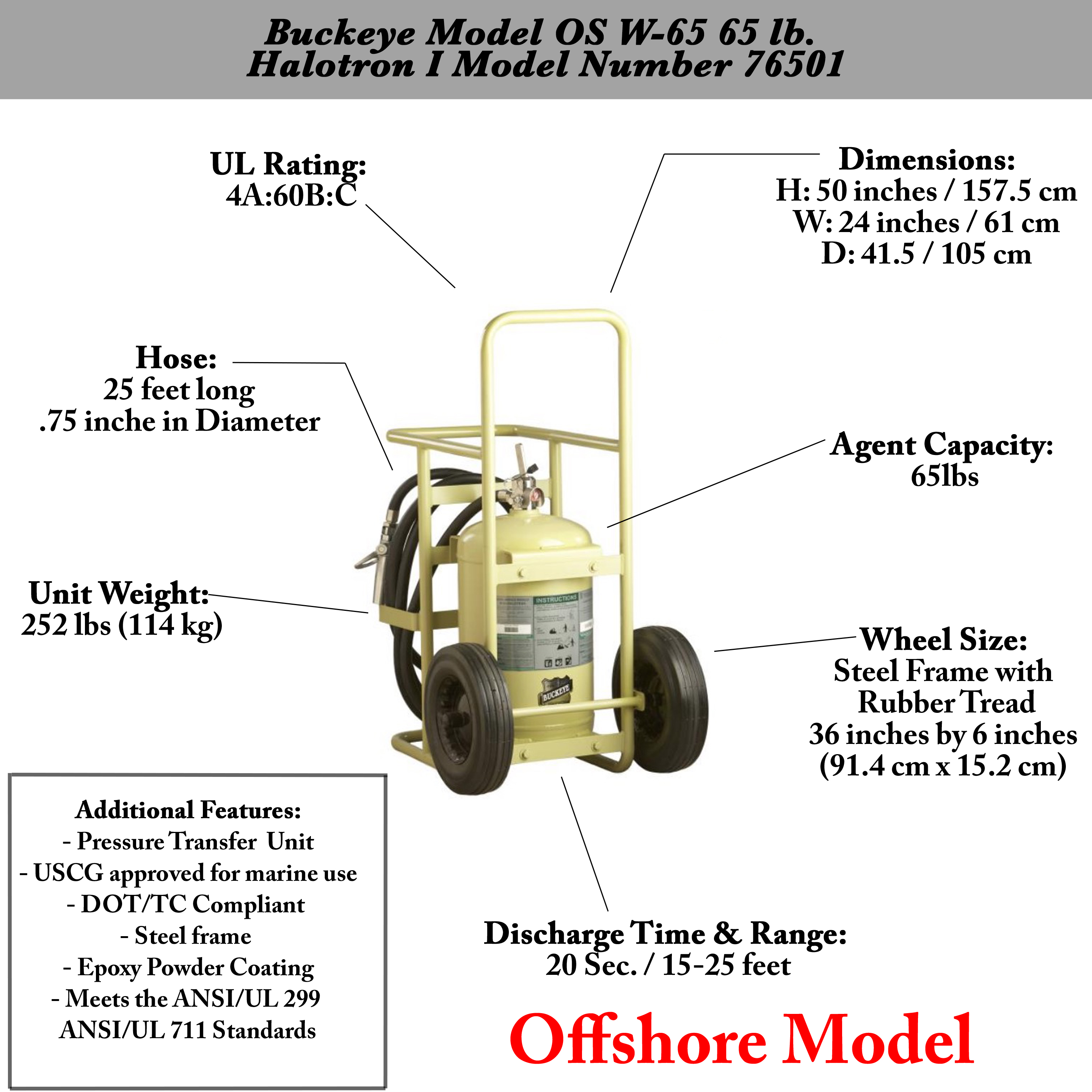 Buckeye Offshore Model OS W-65 Halotron I Wheeled Fire Extinguisher