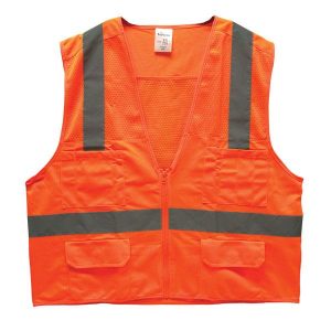Large Surveyor's Safety Vest - Orange Colored - ANSI 107, Class 2 - TruForce