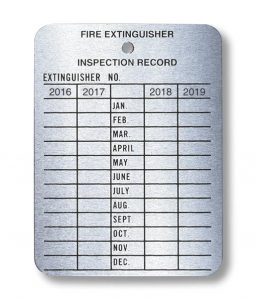 Metal Fire Extinguisher Inspection Tag Record 2016-2019
