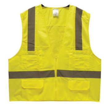 Large Surveyor's Safety Vest - Lime Colored - ANSI 107, Class 2 - TruForce