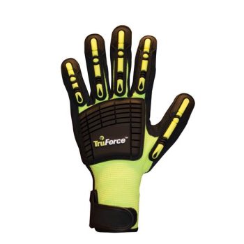 Impact Reducing Dorsal Protection Nitrile Coated Work Gloves - Size LARGE - Yellow/Black - TruForce
